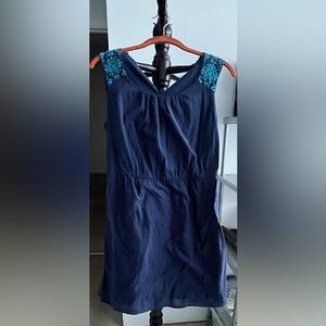 Old Navy Navy Blue Dress with Teal Embroidery
